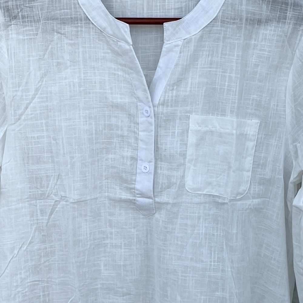 NWT V-Neck Long Sleeve Partial Button Top, White |XL - Picture 5 of 7